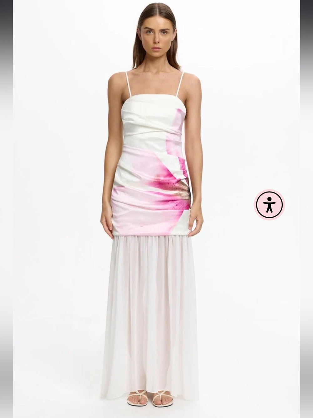 significant other jamila white & pink floral print sheer skirt maxi dress size 4